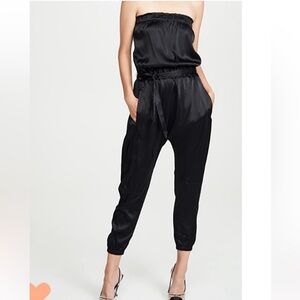 Frame Harem Black Satin Strapless Jumpsuit
